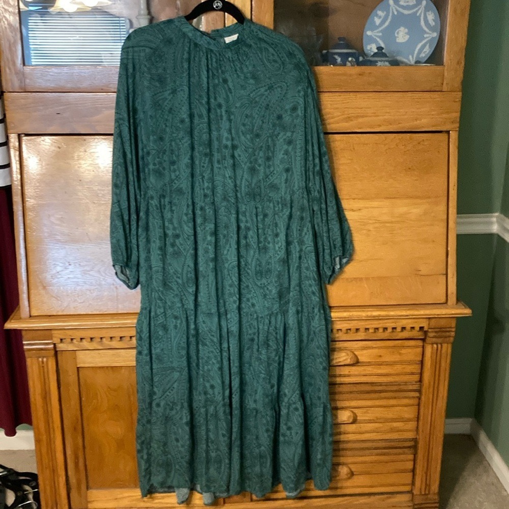 A New Day Teal Green Paisley Tiered Midi Dress XXL Boho Whimsigoth Prairie